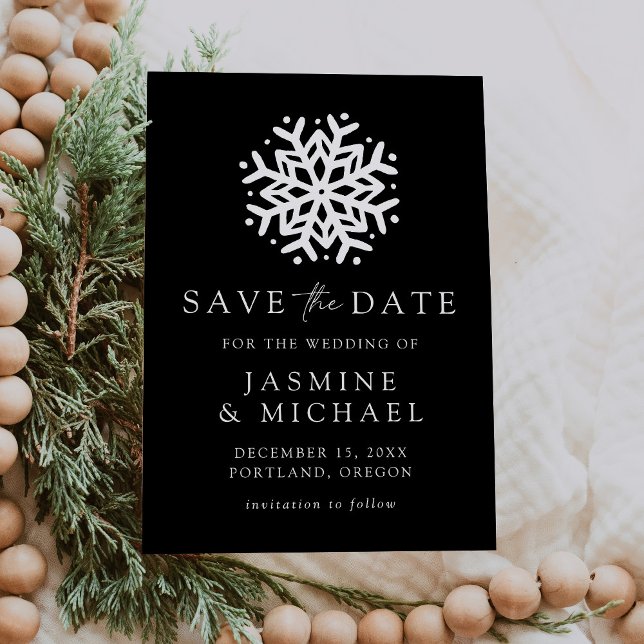 Save The Date Simple Flocon de Neige Noir et Blanc (Créateur téléchargé)