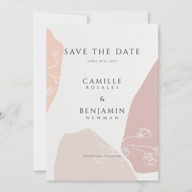 Save The Date Simple Floral Botanique Rose Pâle  (Devant)