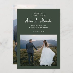 Save The Date Simple Forest Green Script Mariage photo