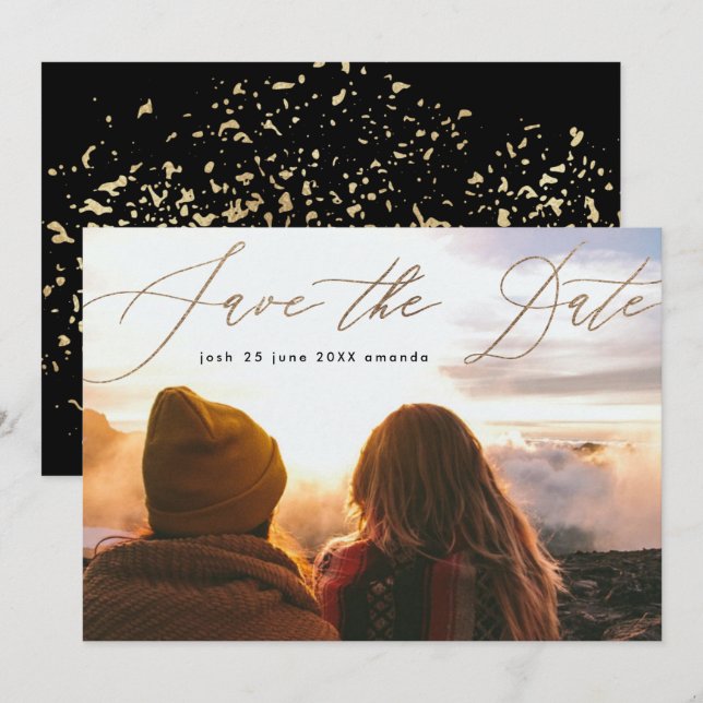 Save The Date Simple Gold Foil Moderne Calligraphie Le Mariage (Devant / Derrière)