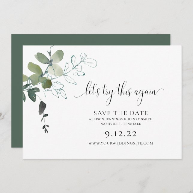 Save The Date Simple Green Change the Date Mariage Save The D (Devant / Derrière)