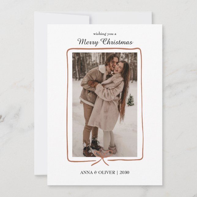 Save The Date Simple Hand-Drawn Border Christmas Photo Card (Devant)