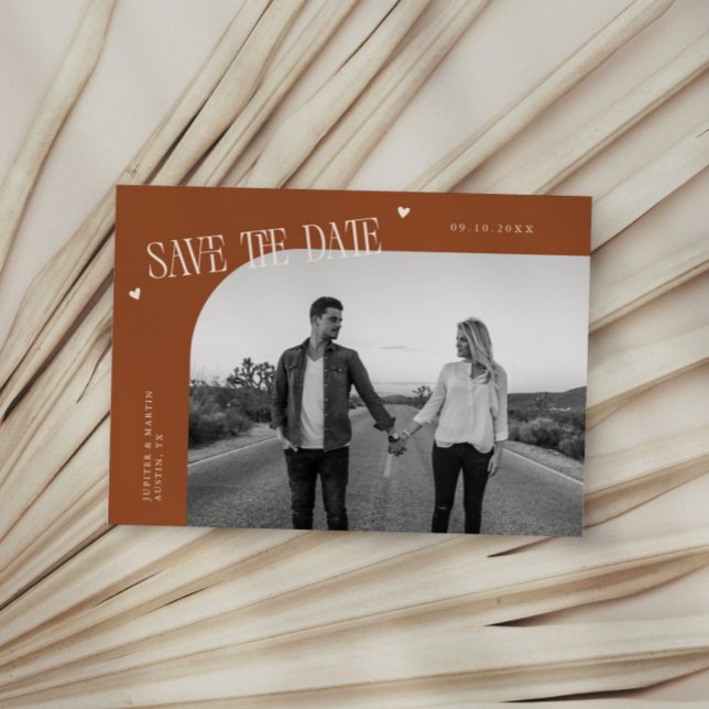 Save The Date Simple Heart Terracotta Curved Frame Photo (Créateur téléchargé)