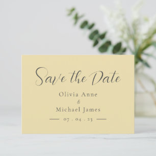 Save The Date Simple Jaune Pastel & Écriture Blanche Mariage 