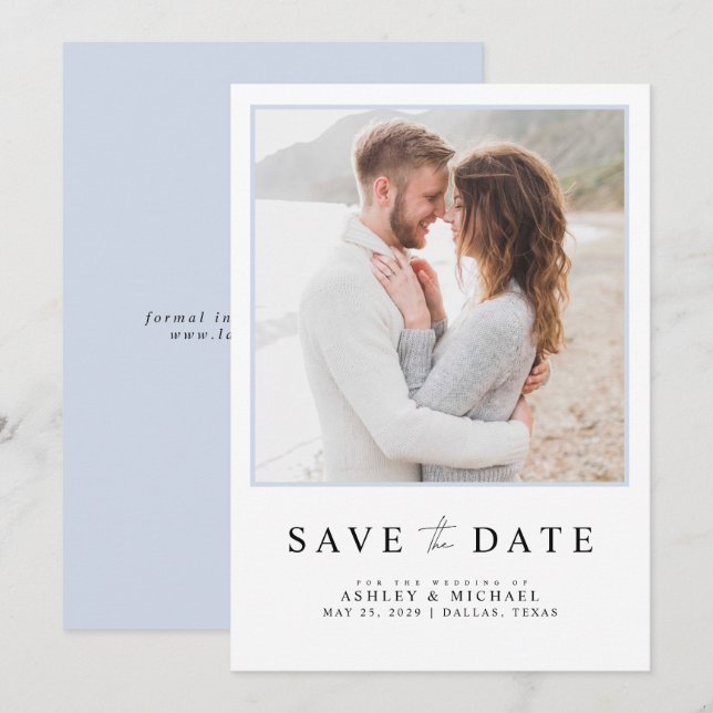 Save The Date Simple Light Blue Modern Script Mariage photo (Devant / Derrière)