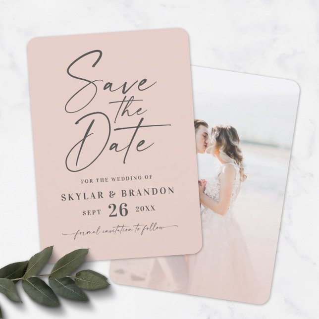 Save The Date Simple Light Blush Pink avec Script Photo Wedding (Créateur téléchargé)