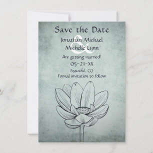Save The Date Simple Lotus Flower Dusty Blue Mariage Turquoise