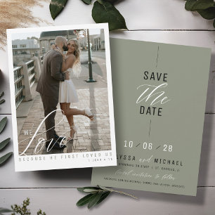 Save The Date Simple Mariage Chrétien Moderne Photo en Vert Saug