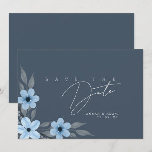 Save The Date Simple Mariage Floral Bleu Ardoise