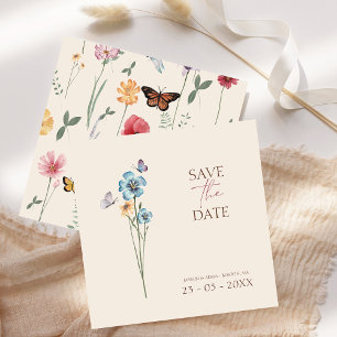 Save The Date Simple Mariage Floral Papillon Fleur Sauvage Bleue