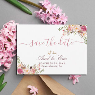 Save The Date Simple Mariage Floral Rose Pâle