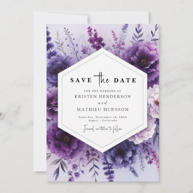Save The Date Simple Mariage Floral violet unique (Devant)