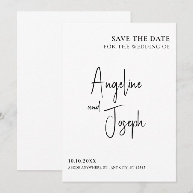 Save The Date Simple mariage minimaliste (Devant / Derrière)
