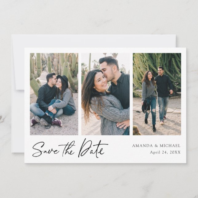 Save The Date Simple Mariage Moderne Élégant Collage Multi-Photo (Devant)