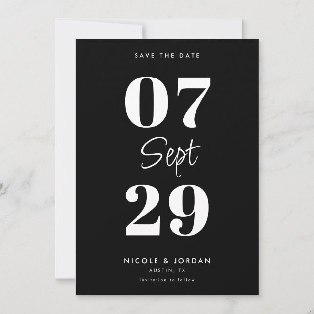 Save The Date Simple Mariage Moderne Noir et Blanc (Devant)