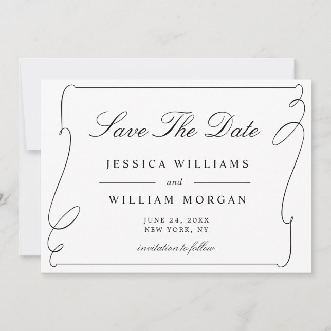 Save The Date Simple Mariage noir et blanc élégant (Devant)