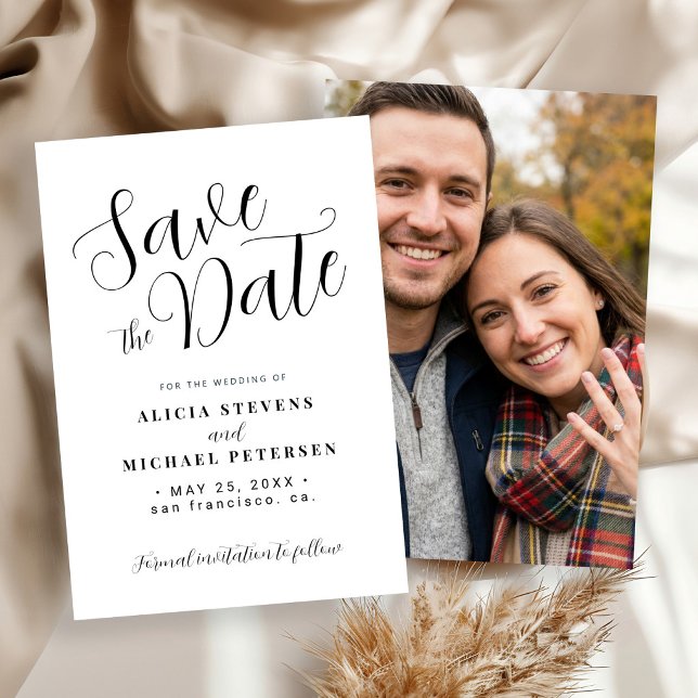 Save The Date Simple mariage photo noir et blanc écriture modern (Créateur téléchargé)