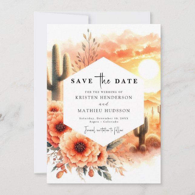 Save The Date Simple Mariage rustique Cactus (Devant)