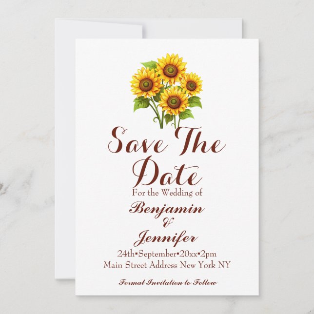 Save The Date Simple Mariage rustique de tournesol (Devant)