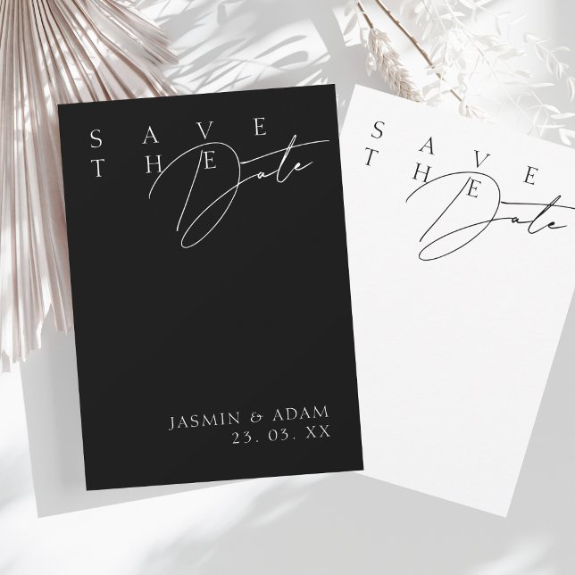Save The Date Simple Mariage Typographie Moderne Blanc Noir (Créateur téléchargé)