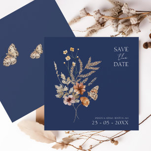 Save The Date Simple Marine Bleu Automne Fleur sauvage Mariage