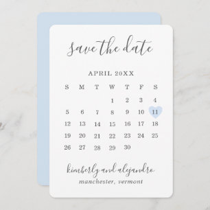 Save The Date Simple mignon bleu Mariage Calender Coeur