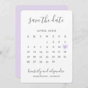 Save The Date Simple mignon Mariage de Calender Coeur pourpre