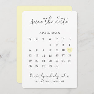 Save The Date Simple mignonne Pastel Jaune Coeur Calender Mariag