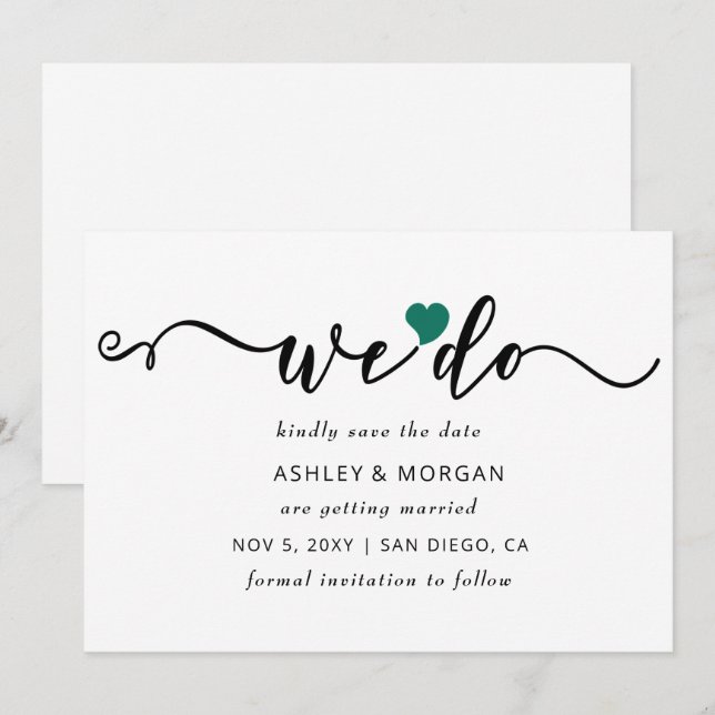 Save The Date Simple minimal Élégant Script Coeur Turquoise Nous (Devant / Derrière)