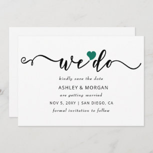 Save The Date Simple minimal Élégant Script Coeur Turquoise Nous