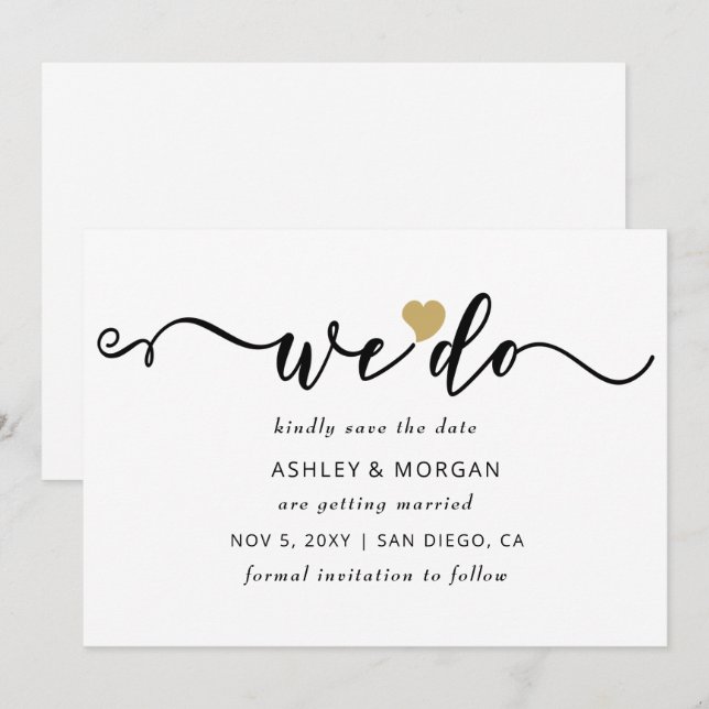 Save The Date Simple minimal Élégant Script Gold Heart Nous fais (Devant / Derrière)