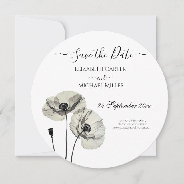 Save The Date Simple minimalisme élégant Papillons noirs et blan (Devant)