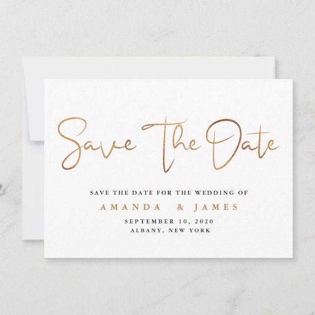 Save The Date Simple minimaliste Cooper Gold Script (Devant)