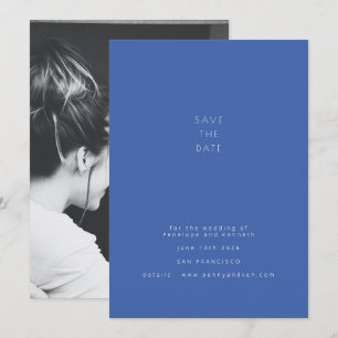 Save The Date Simple Minimaliste Gras Bleu Moderne Couple Photo