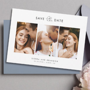 Save The Date Simple minimaliste Moderne 3 Photo Collage Script