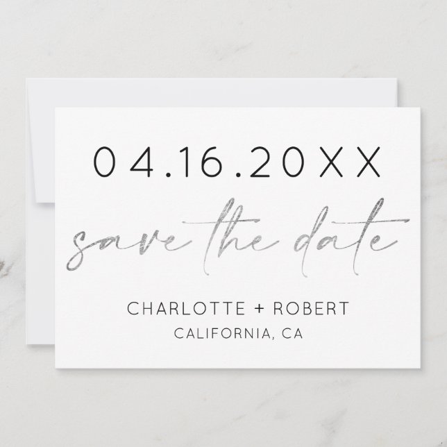 Save The Date Simple minimaliste police de script argent enregis (Devant)