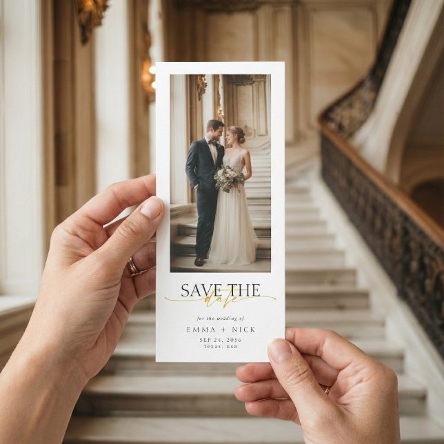 Save The Date Simple Modern Gold Script Bookmark Photo Wedding (Créateur téléchargé)