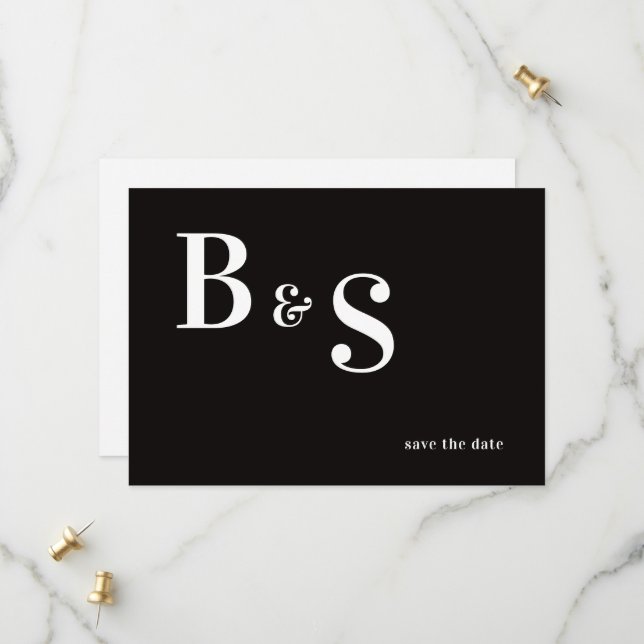 Save The Date Simple Moderne B/Q Monogramme Code QR Enregistrer  (Devant/Arrière en situation)