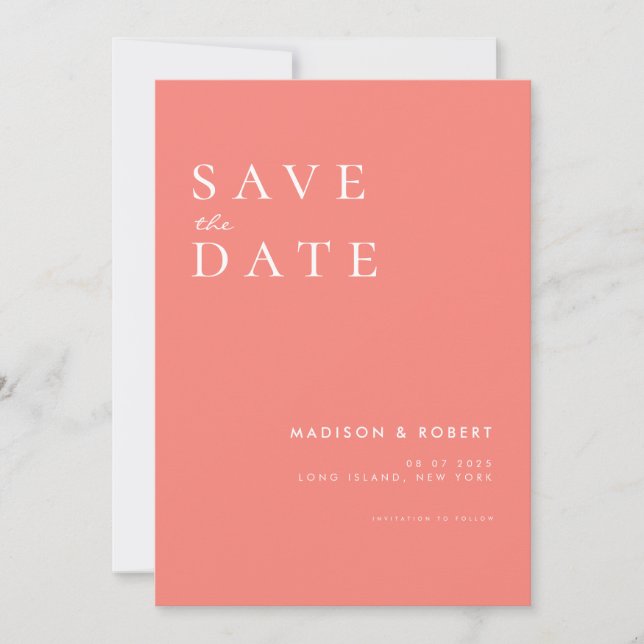 Save The Date Simple moderne Coral rose mariage Enregistrer la d (Devant)