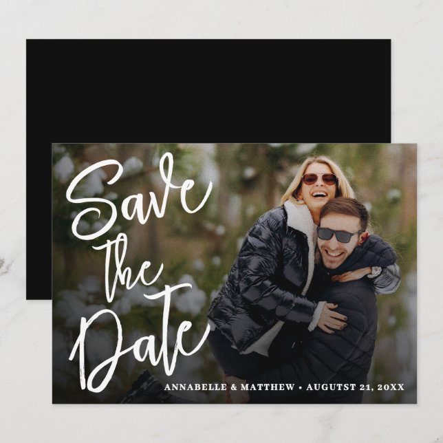 Save The Date Simple Moderne Écriture Pinceau Photo Mariage (Devant / Derrière)
