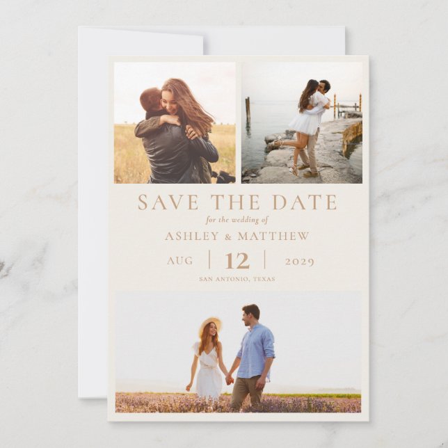 Save The Date Simple moderne Elegant 3 Photo Collage Mariage (Devant)