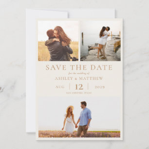 Save The Date Simple moderne Elegant 3 Photo Collage Mariage
