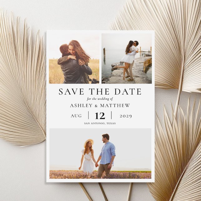 Save The Date Simple moderne Elegant 3 Photo Collage Mariage (Créateur téléchargé)