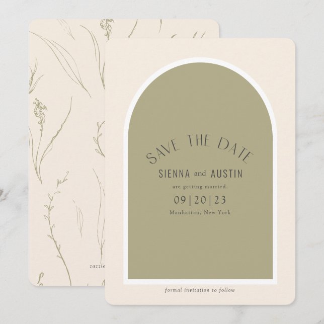 Save The Date Simple moderne élégant Arc Terre Tons Sage (Devant / Derrière)
