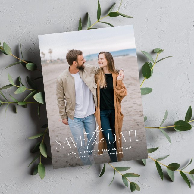 Save The Date Simple moderne élégant vertical deux photo (Créateur téléchargé)