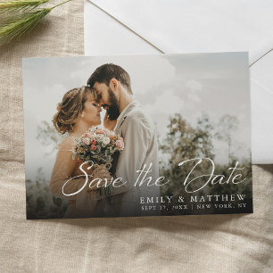 Save The Date Simple Moderne Élégante Écriture Photo Mariage