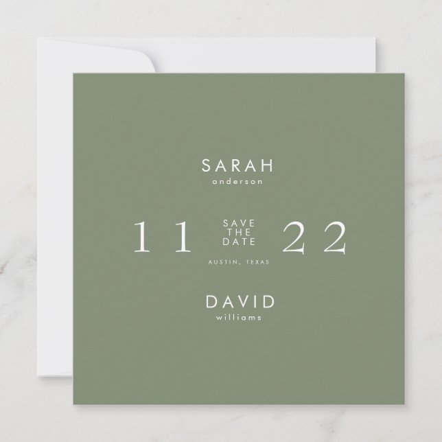 Save The Date Simple Moderne Épargne Carrée Date Sage (Devant)