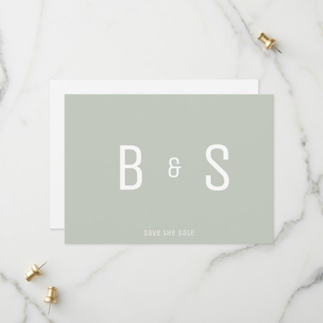 Save The Date Simple Moderne Épingle Monogramme Code QR Enregist (Devant/Arrière en situation)