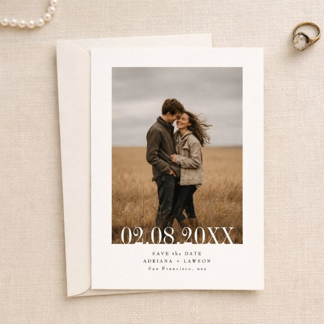 Save The Date Simple Moderne Mariage Budgetaire Date Photo en Gr (Créateur téléchargé)