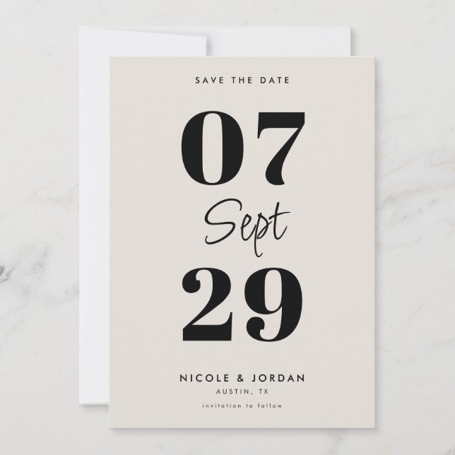 Save The Date Simple Moderne Mariage Noir et Ivoire (Devant)